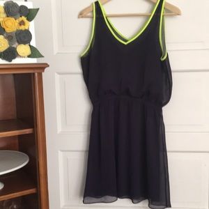 Express navy & neon yellow sun dress